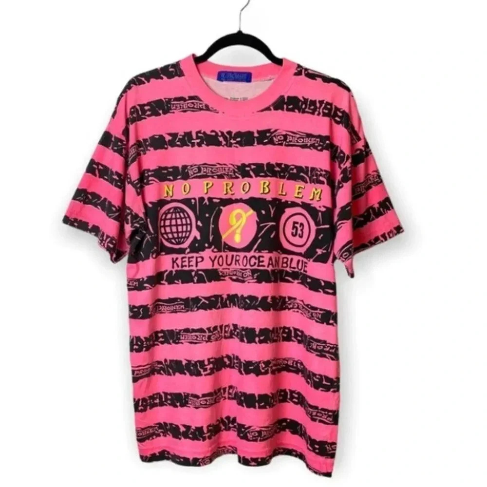 No Problem Vintage 90's Men's/Unisex Pink & Black Short Sleeve Tee Shirt